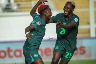 Deborah Abiodun and Ijamulisi celebrates Nigeria's winning goal