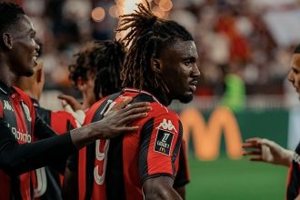 Terem Moffi celebrates scoring