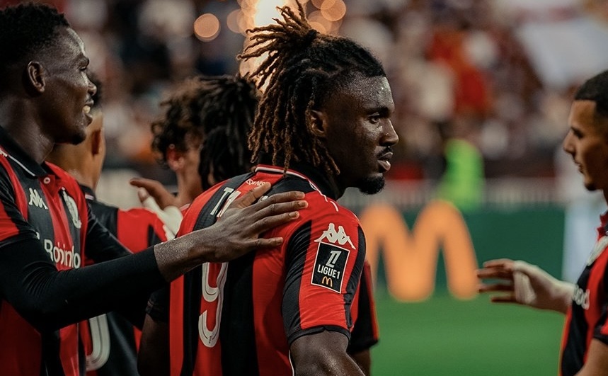 Terem Moffi celebrates scoring  trybalnews