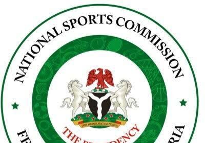 Circular emblem of Nigeria's National Sports Commission, with the national coat of arms at the center and 'The Presidency' banner; outer ring reads Federal Republic of Nigeria.
