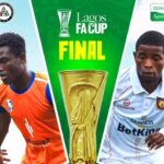 Lagos FA Cup Final poster with two players flanking a gold trophy in the center  trybalnews
