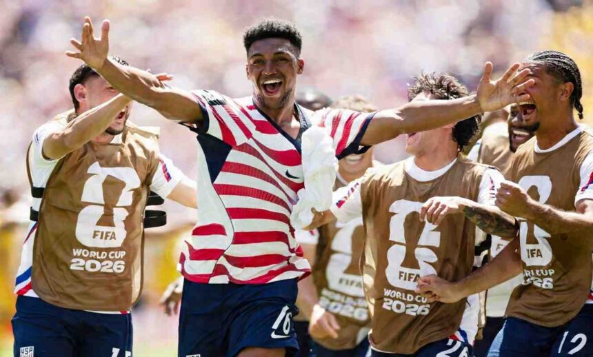 USAs Alex Freeman celebrates with teammates after scoring vs Australia FIFA World Cup 2026 Group D at Seattle Stadium  trybalnews