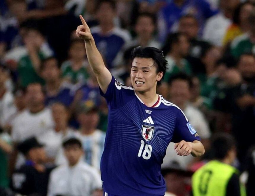 Japans forward 18 Ayase Ueda celebrates after scoring his team second goal during the 2026 World Cup Group F football match between Tunisia and Japan at the Monterrey Stadium in Guadalupe Mexico on June 20 2026 Photo by Julio Cesar AGUILAR  AFP via Getty Images  trybalnews