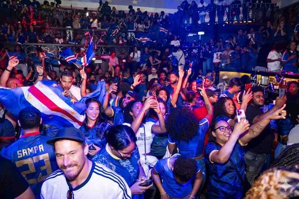 Cabo Verde Fans Trybal News Cabo Verde fans watch the live broadcast of the 2026 FIFA World Cup footbal match between Spain and Cape Verde in Rotterdam on June 15 2026 The Cape Verdean team has six players who were born in the Netherlands and are participating in the FIFA World Cup for the first time in itaposs history trybalnews
