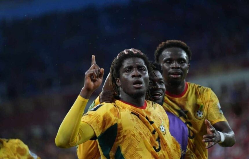 Ghana forward Caleb Yirenkyi celebrates after scoring during the 2026 FIFA World Cup Group L match between Ghana and Panama at BMO Field Toronto Stadium Toronto Ontario Canada  trybalnews