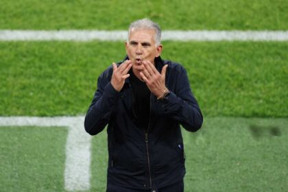 Ghana head coach Carlos Queiroz celebrates on the sideline after Caleb Yirenkyi scores the team’s first goal during the FIFA World Cup 2026 Group L match vs Panama at Toronto Stadium, Toronto, Ontario.