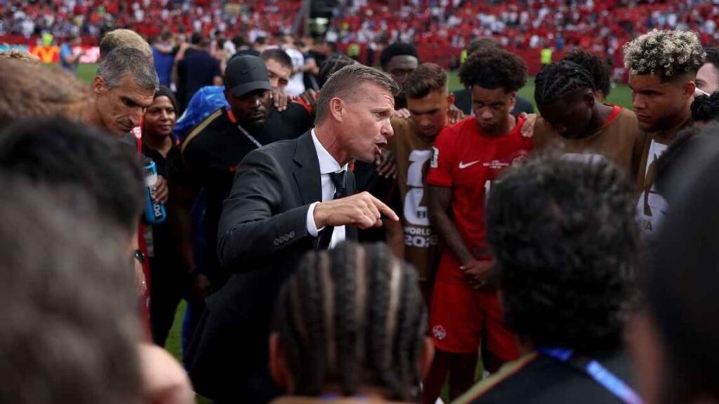 Jesse Marsch Trybal News Jesse Marsch Canada Coach addressing players during match versus Bosnia trybalnews