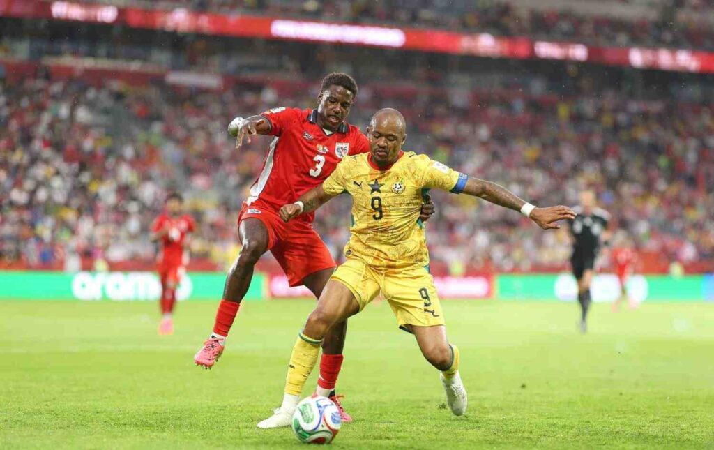 JordanAyew Trybal News Ghana forward Jordan Ayew controls the ball while being challenged by Panama defender Jose Cordoba 3 during the FIFA World Cup 2026 Group L match at Toronto Stadium Toronto Ontario trybalnews