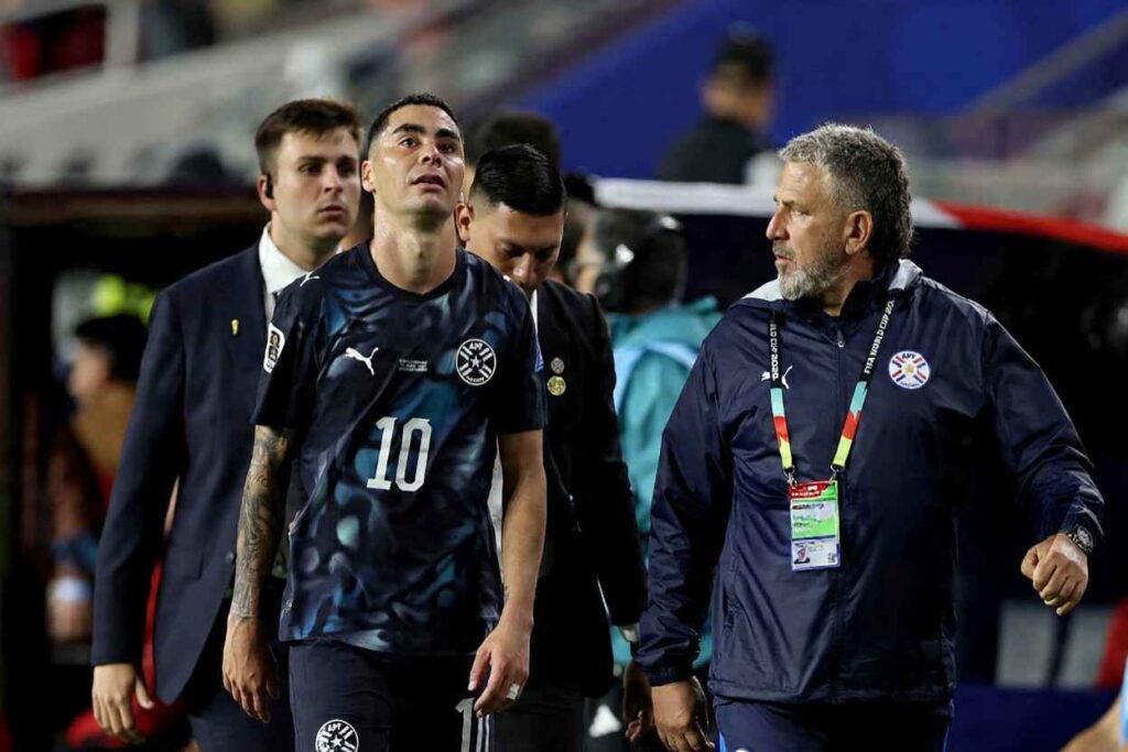 Miguel Almiron of Paraguay reacts to red card vs Turkey at World Cup 2026 Group D match in Santa Clara  trybalnews