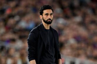 Alvaro Arbeloa, former head coach of Real Madrid, stands on the sideline during the LaLiga EA Sports match between FC Barcelona and Real Madrid CF at Spotify Camp Nou in Barcelona, Spain on May 10, 2026.
