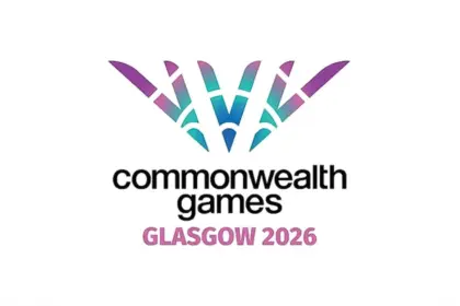 Commonwealth Games Glasgow 2026 logo with a colorful wing emblem above the words 'commonwealth games' and 'GLASGOW 2026'