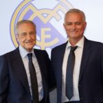 Real Madrid President Florentino Perez and new head coach Jose Mourinho pose together at the official presentation at the club headquarters in Madrid  trybalnews