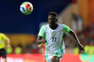 Akor Adams of Nigeria during the friendly match between Portugal and Nigeria at Dr. Magalhaes Pessoa on June 10, 2026 in Leiria, Portugal. (Photo by Joao Rico/Icon Sport via Getty Images)