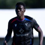 Crystal Palace forward Ismaïla Sarr runs during a pre season friendly match against Fulham wearing a black Crystal Palace kit with red and blue trim and Temporal sponsor Photo taken at Motspur Park in London England on August 7 2026  trybalnews