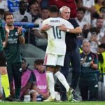Kylian Mbappé of Real Madrid wearing a white jersey hugs Head Coach José Mourinho as he is substituted off during the UEFA Champions League 202627 League Phase match between Real Madrid and FC Internazionale Milano at Estadio Santiago Bernabéu in Madrid Spain on September 8 2026  trybalnews