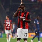 Long / Descriptive ALT: Alphadjo Cisse of AC Milan celebrates scoring in the UEFA Europa League 2026/27 League Phase match between FC Salzburg and AC Milan at Stadion Salzburg, wearing number 70 jersey