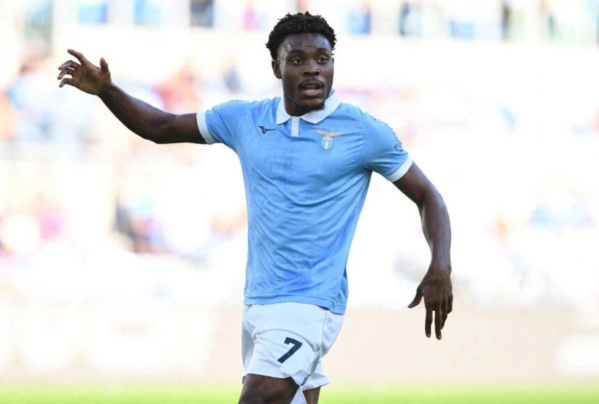 Nigerian midfielder Oluwafisayo Faruq Dele Bashiru of SS Lazio gestures during the Serie A match against AC Monza at the Stadio Olimpico in Rome  trybalnews